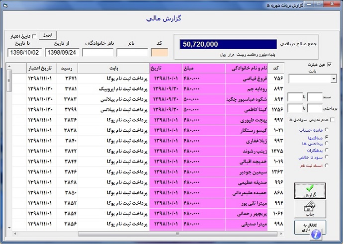 گزارشات مالی نرم افزار